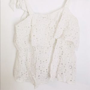 Eyelet Shoulder Tie Ruffle Tank